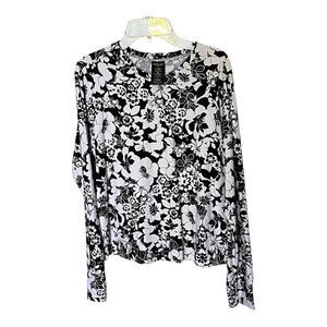 Catalina Swimwear Black/White Floral Long Sleeve Rash Guard Swim Top Size Small